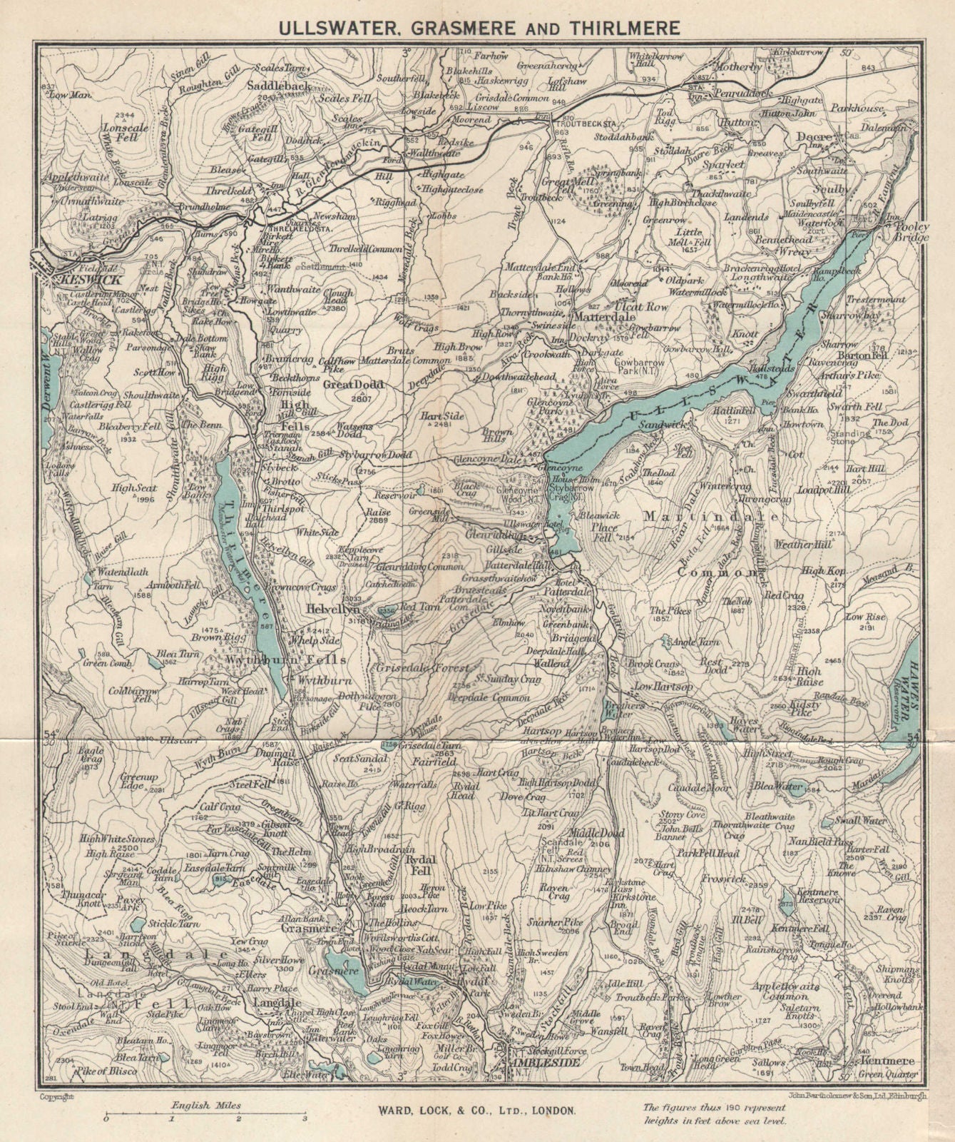 ULLSWATER, GRASMERE & THIRLMERE. Lake District Cumbria. WARD LOCK 1950 old map